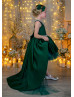 Beaded Green Satin Tulle High Low Princess Flower Girl Dress